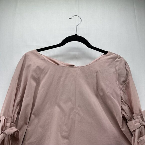 Free People Top Sz M So Obviously Yours Pleated Bow Bell Sleeve Back Button Pink - Picture 5 of 14